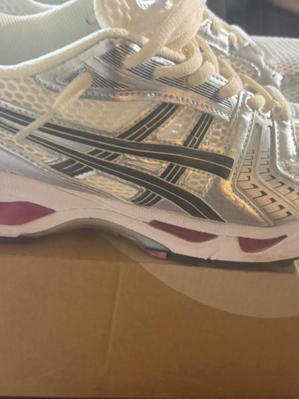 Asics Silver, black and pink Athletic Running Shoes kayano 14